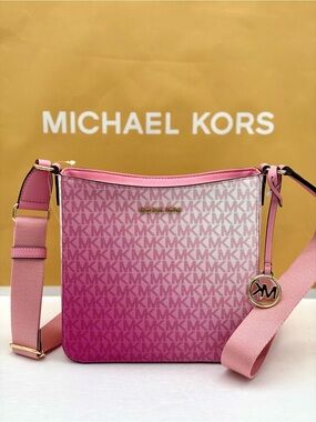 Michael Kors Pink Signature Logo Crossbody with Gold Hardware